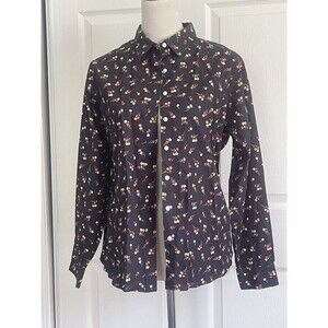 Lands' End Women's Long Slv‎ Pattern Shirt | Navy | Multi Flower | Size 14P